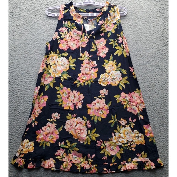 LOFT Dresses & Skirts - LOFT A-Line Dress Women Small Multicolor Floral Sleeveless Ruffle Neck Tie Front